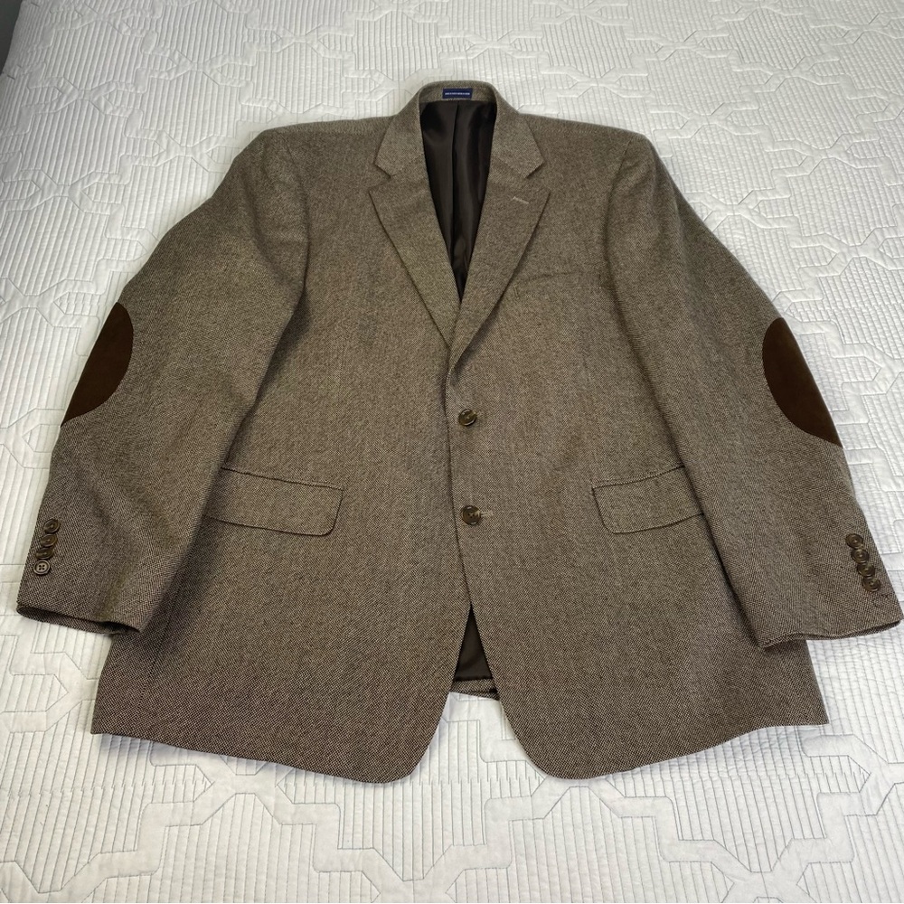 Stafford Essentials Classic Fit Wool Blazer Brown Elbow Patches 46L